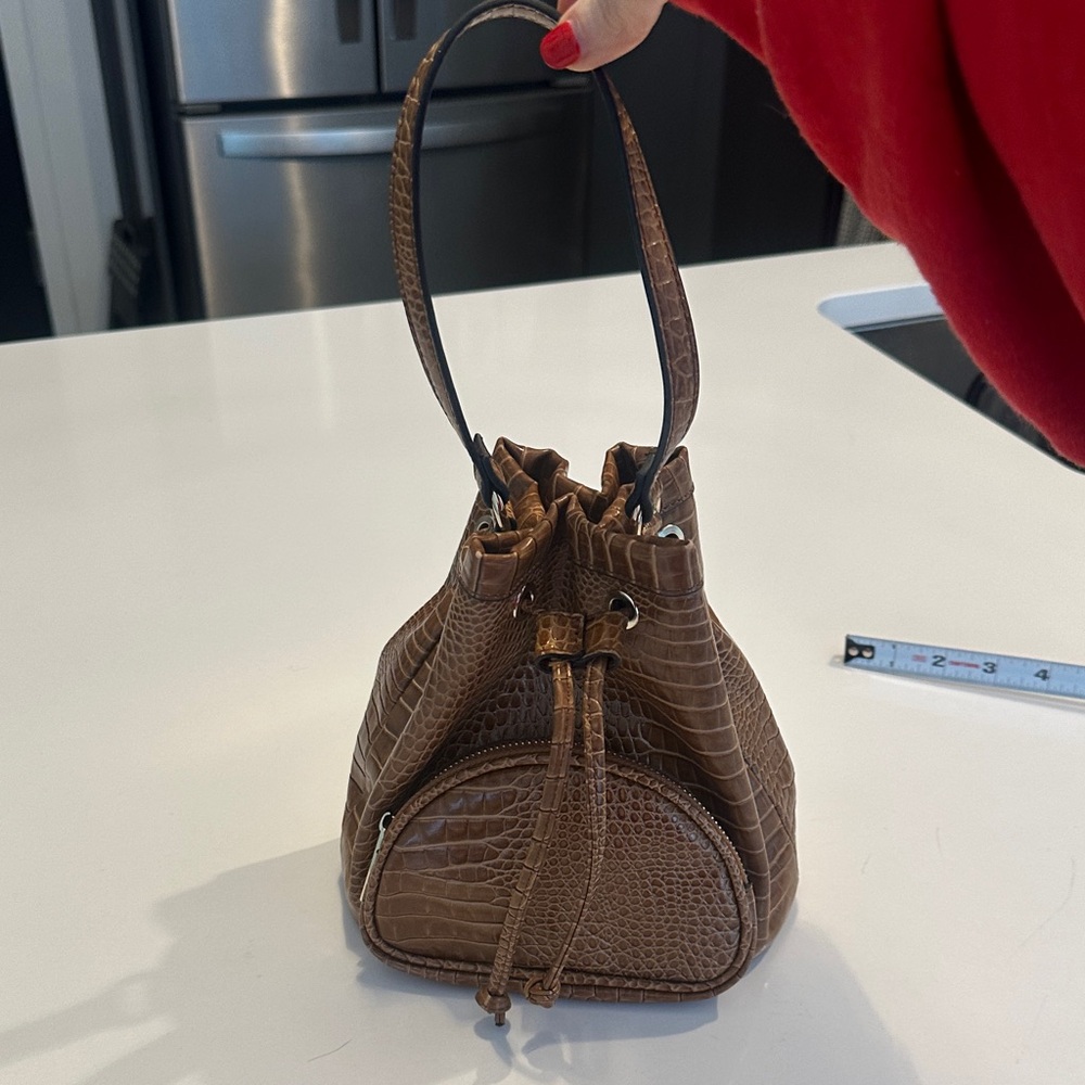 Brown Croc-Embossed Bucket Bag